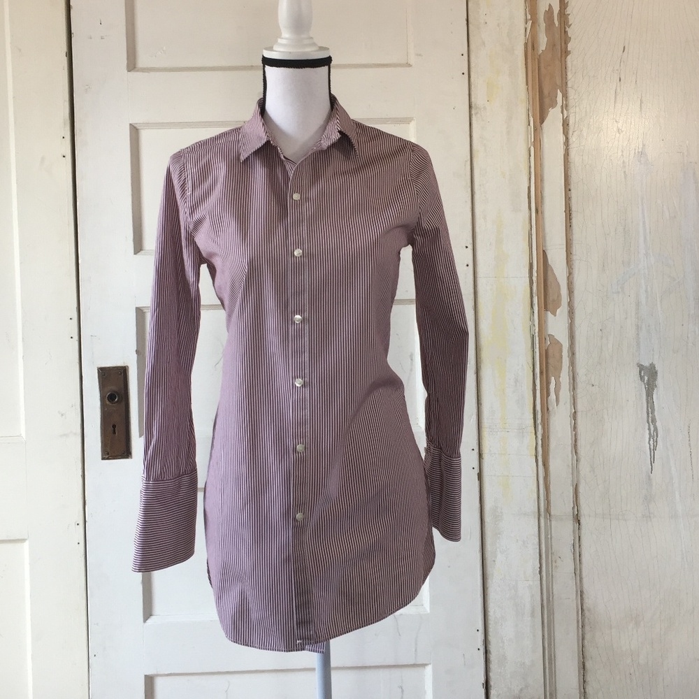 J Crew Red and White Stripe Button Up